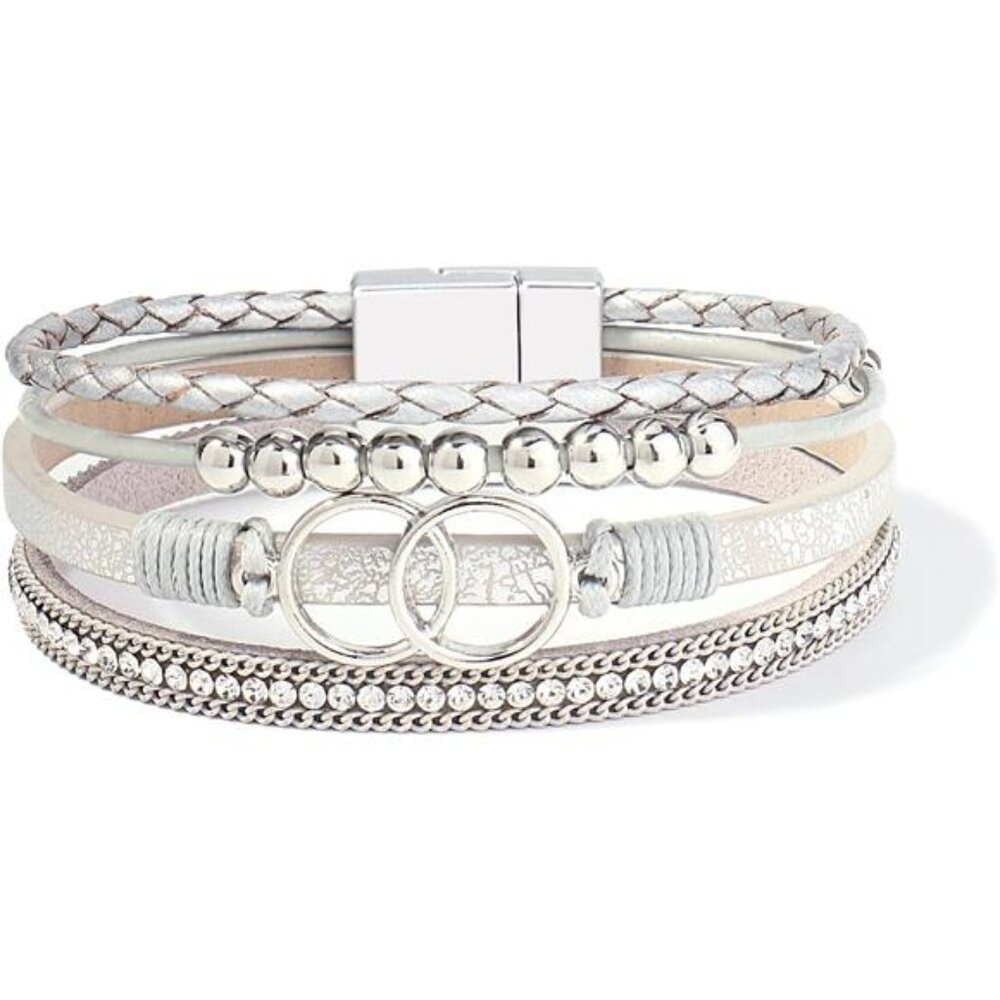 FANCY SHINY Boho Wrap Bracelets Leather Cuff Bangle Beaded Bracelets for Women